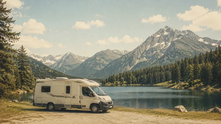 Camper bij een bergmeer